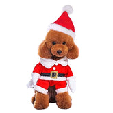 Funny Pet Santa Cosplay Costumes Suit with a Cap, Puppy Fleece Outfits Warm Coat Animal Festival Apparel Clothes - INSWEAR